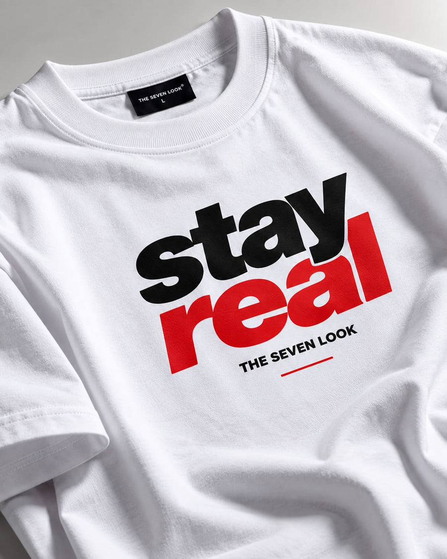 Men's White Oversized Stay Real T-Shirt