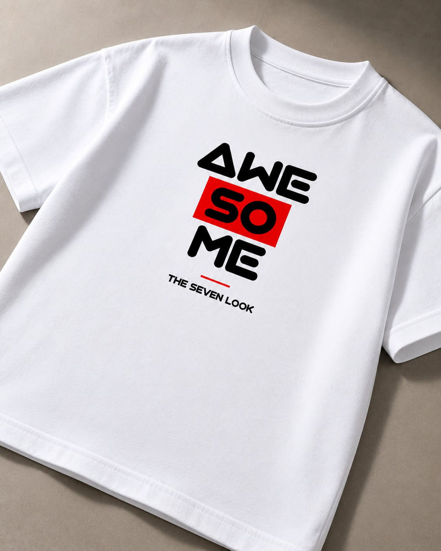 Men's White Oversized Awesome Graphic T-Shirt