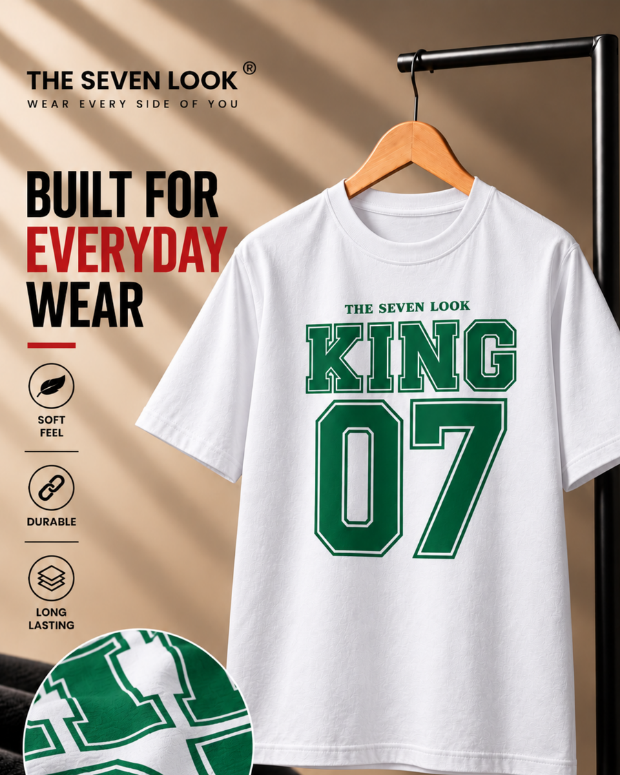 Men's White Oversized King 07 Graphic T-Shirt