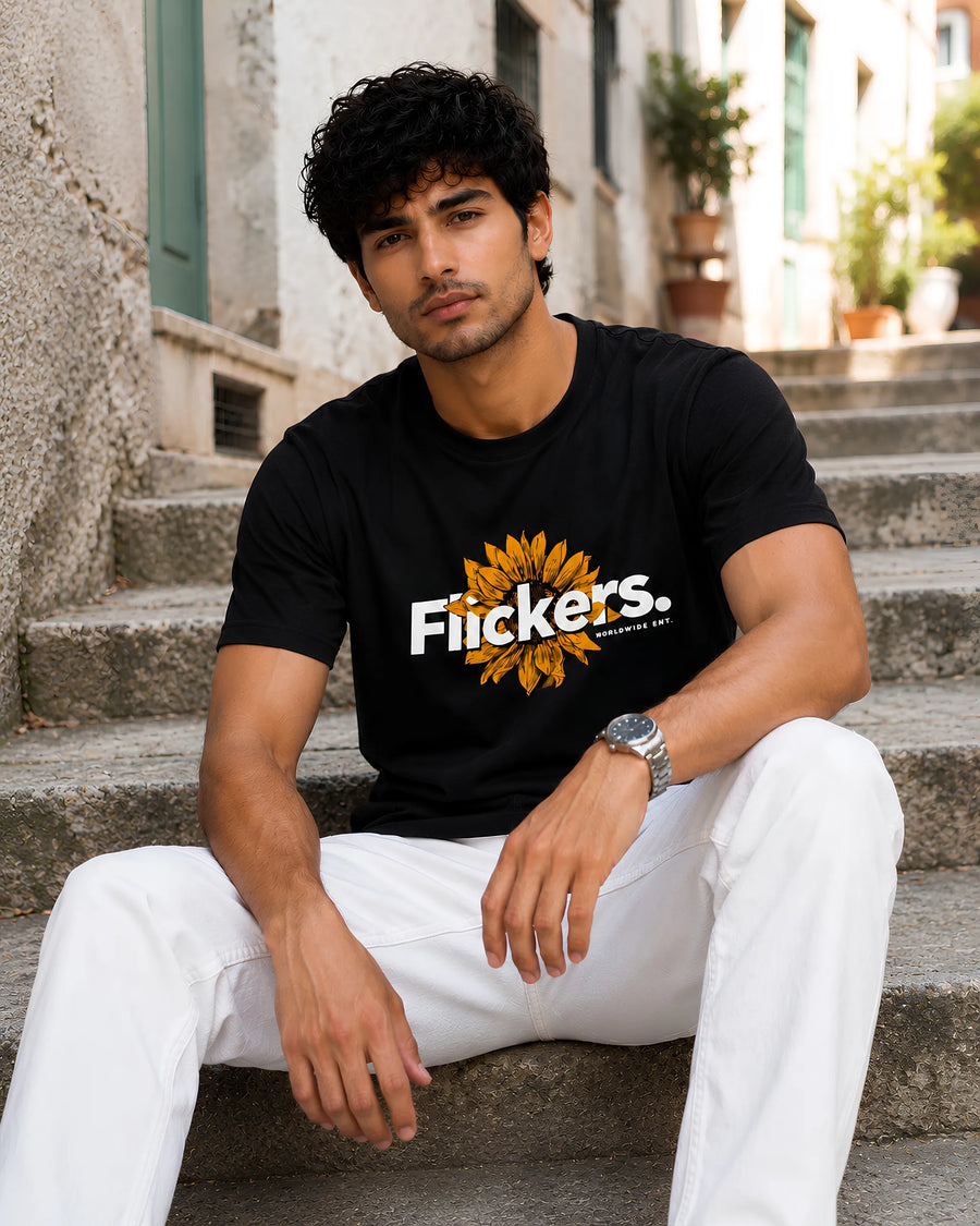 Flickers Sunflower Black Regular Fit T-Shirt