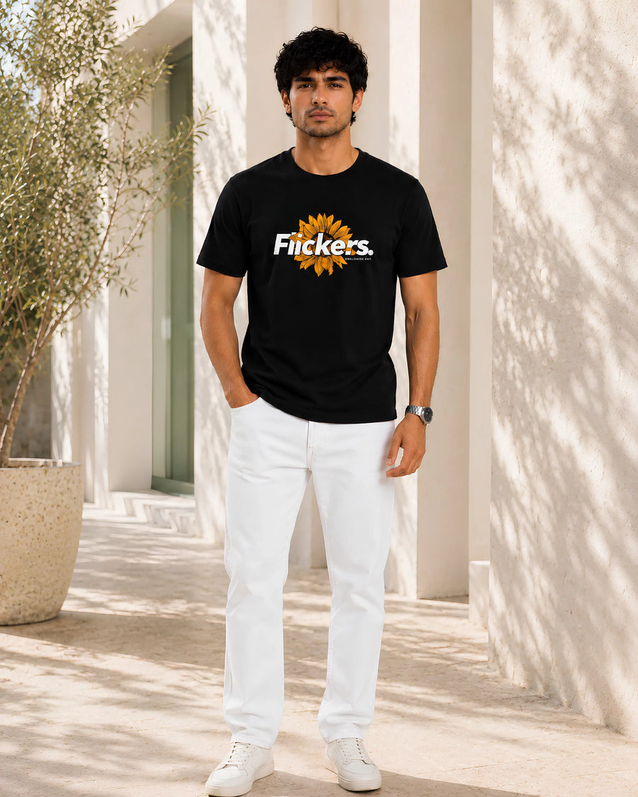 Flickers Sunflower Black Regular Fit T-Shirt