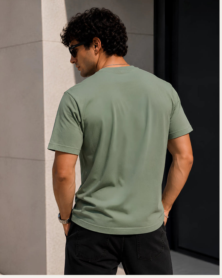 Popeye Classic Cartoon Sage Green Regular Fit T-Shirt