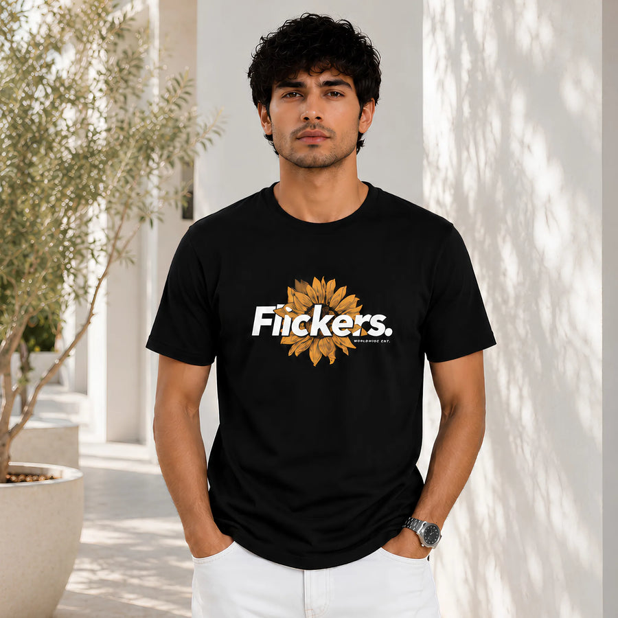 Flickers Sunflower Black Regular Fit T-Shirt