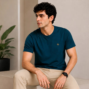 Petrol Blue Plain Regular Fit T-Shirt