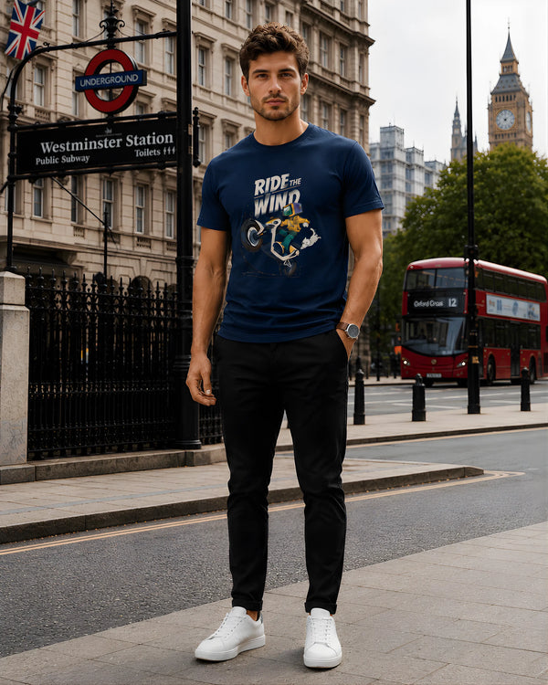 Ride The Wind Petrol Blue Regular Fit T-Shirt