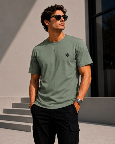 Dusty Sage Green Plain Regular Fit T-Shirt