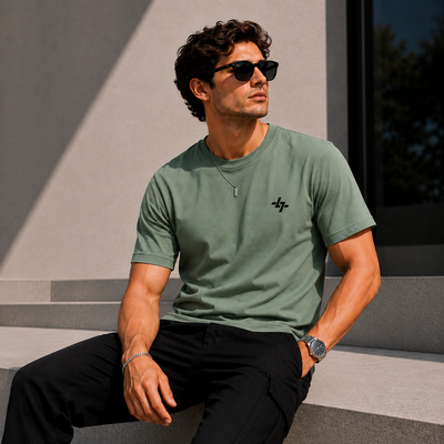 Dusty Sage Green Plain Regular Fit T-Shirt