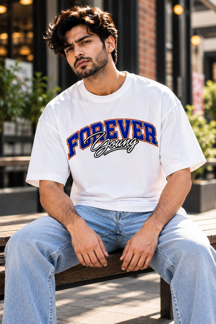 Men's White Oversized Forever Young T-Shirt