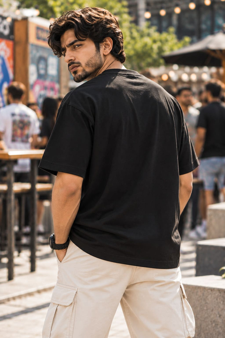 Men's Black Oversized King 07 Graphic T-Shirt