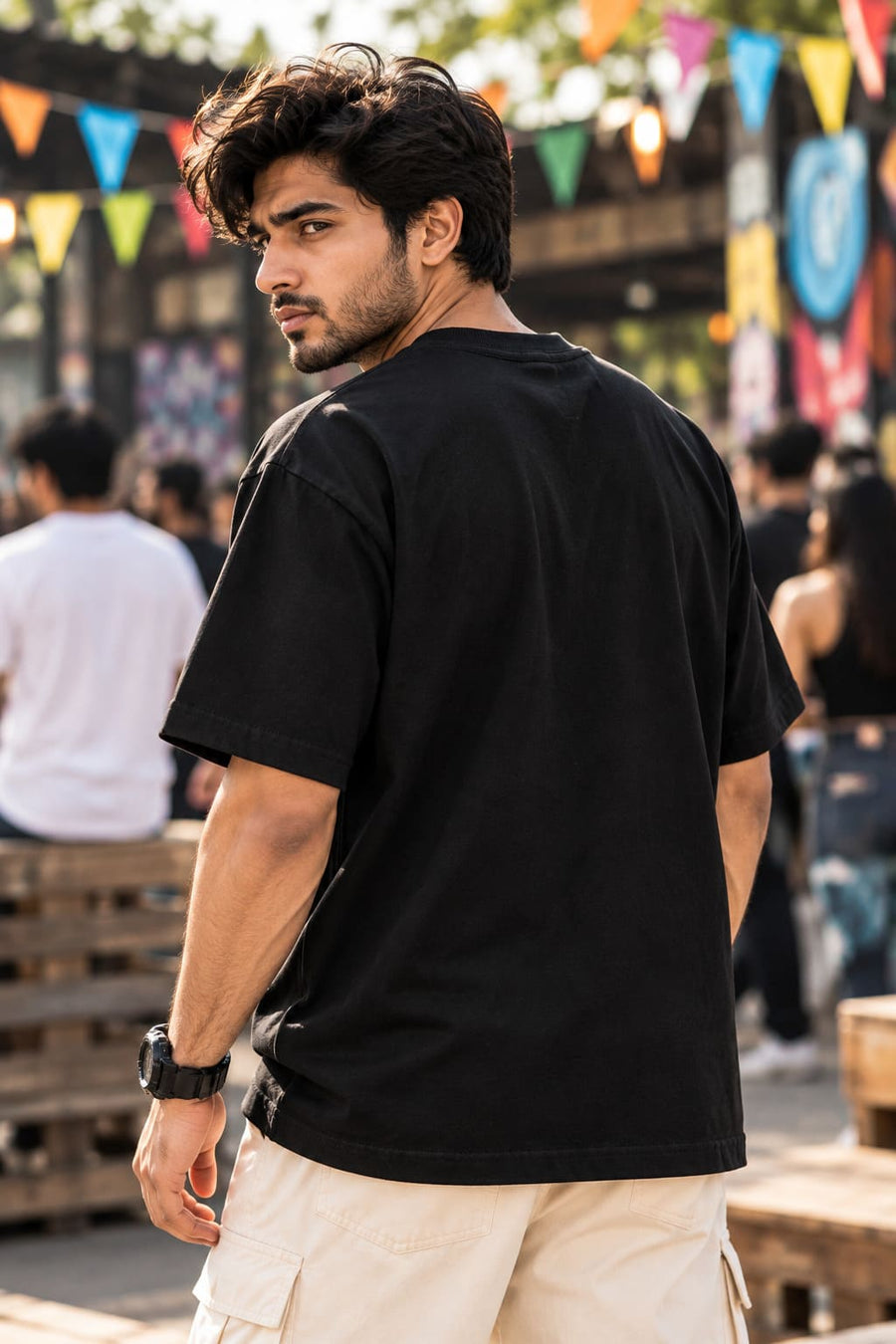 Men's Black Oversized Stay Wild Every Day Graphic T-Shirt