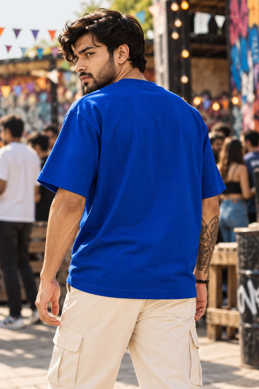 Men's Blue Oversized Stay Wild Every Day Graphic T-Shirt