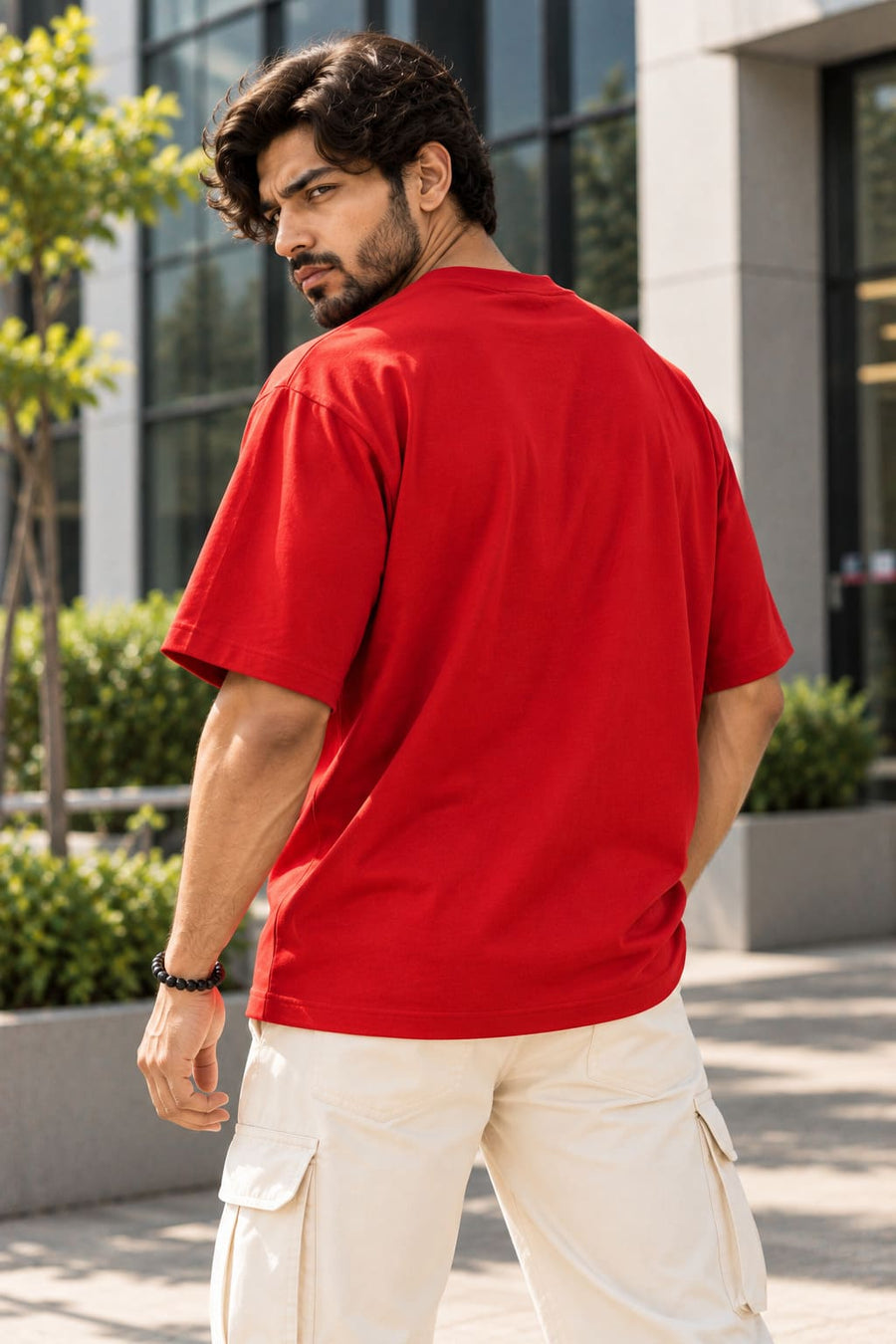 Men's Red Oversized Chai & Chill T-Shirt