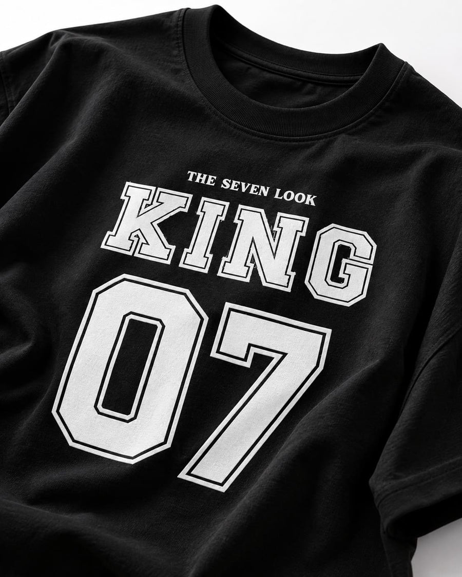 Men's Black Oversized King 07 Graphic T-Shirt