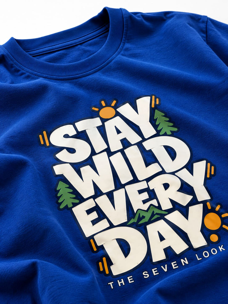 Men's Blue Oversized Stay Wild Every Day Graphic T-Shirt