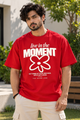 Men's Red Oversized Live in the Moment Graphic T-Shirt