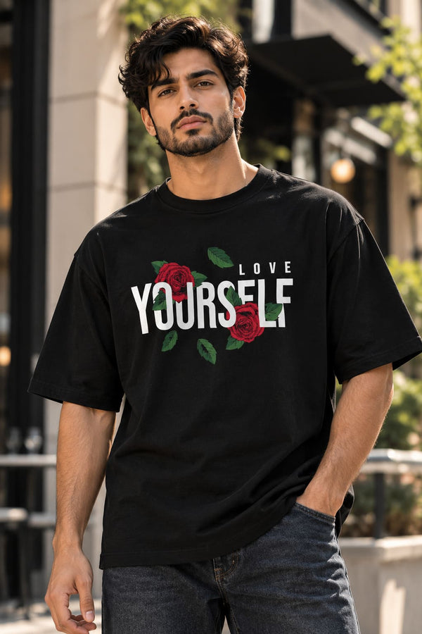 Men's Black Oversized Love Yourself Graphic T-Shirt