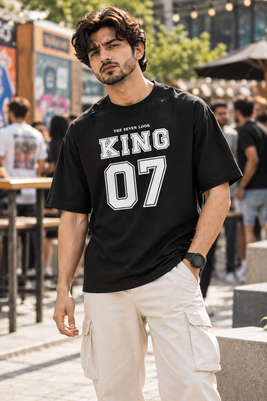 Men's Black Oversized King 07 Graphic T-Shirt