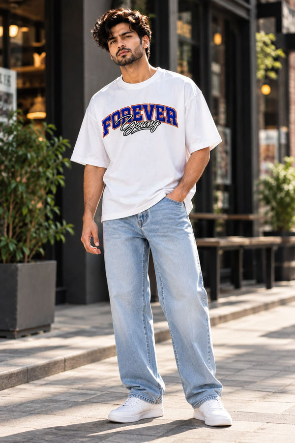 Men's White Oversized Forever Young T-Shirt