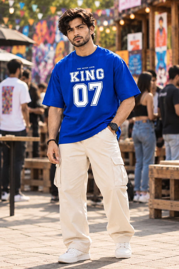 Men's Blue Oversized King 07 Graphic T-Shirt