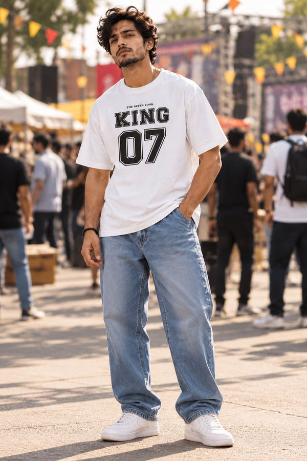 Men's White Oversized King 07 Graphic T-Shirt