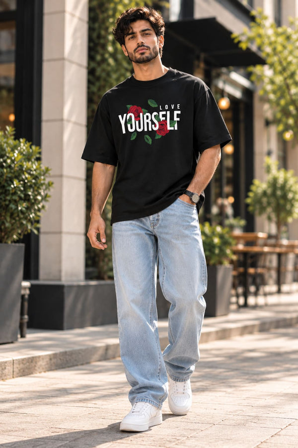 Men's Black Oversized Love Yourself Graphic T-Shirt
