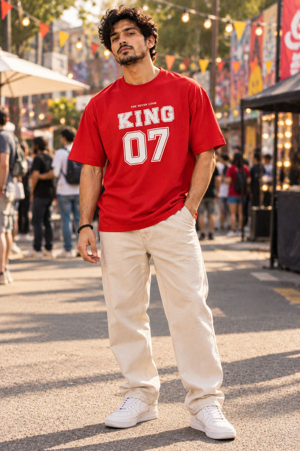 Men's Red Oversized King 07 Graphic T-Shirt