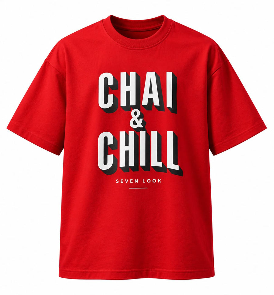 Men's Red Oversized Chai & Chill T-Shirt