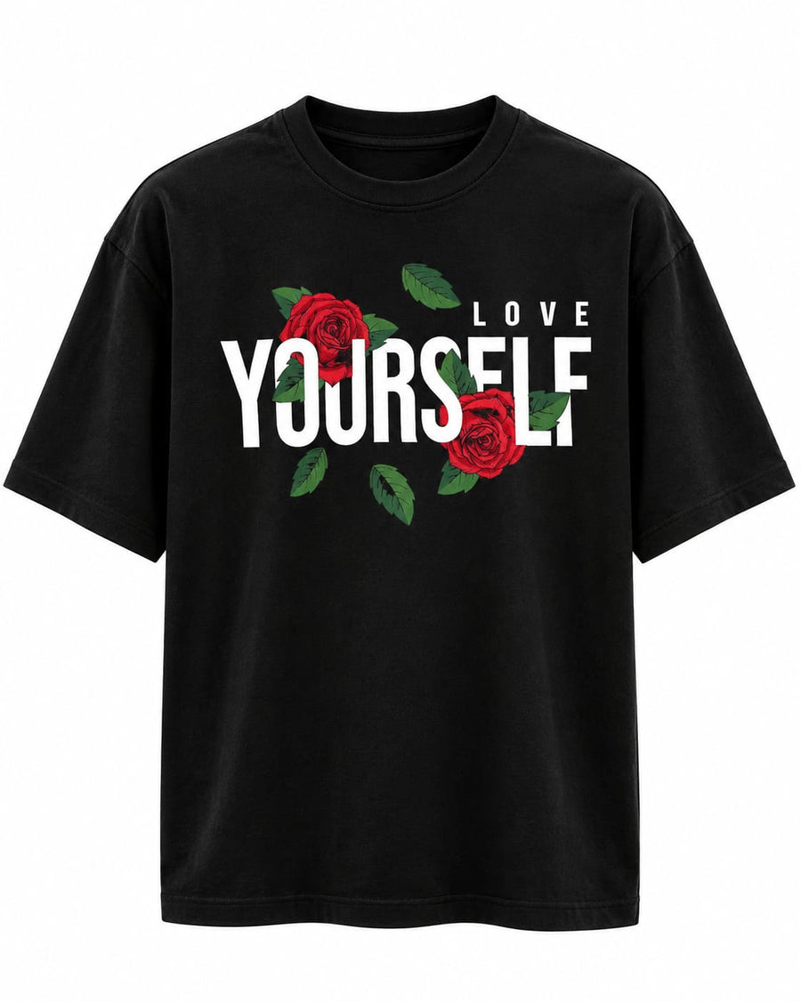 Men's Black Oversized Love Yourself Graphic T-Shirt