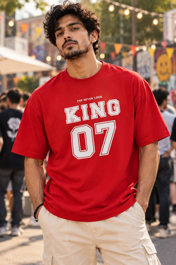 Men's Red Oversized King 07 Graphic T-Shirt
