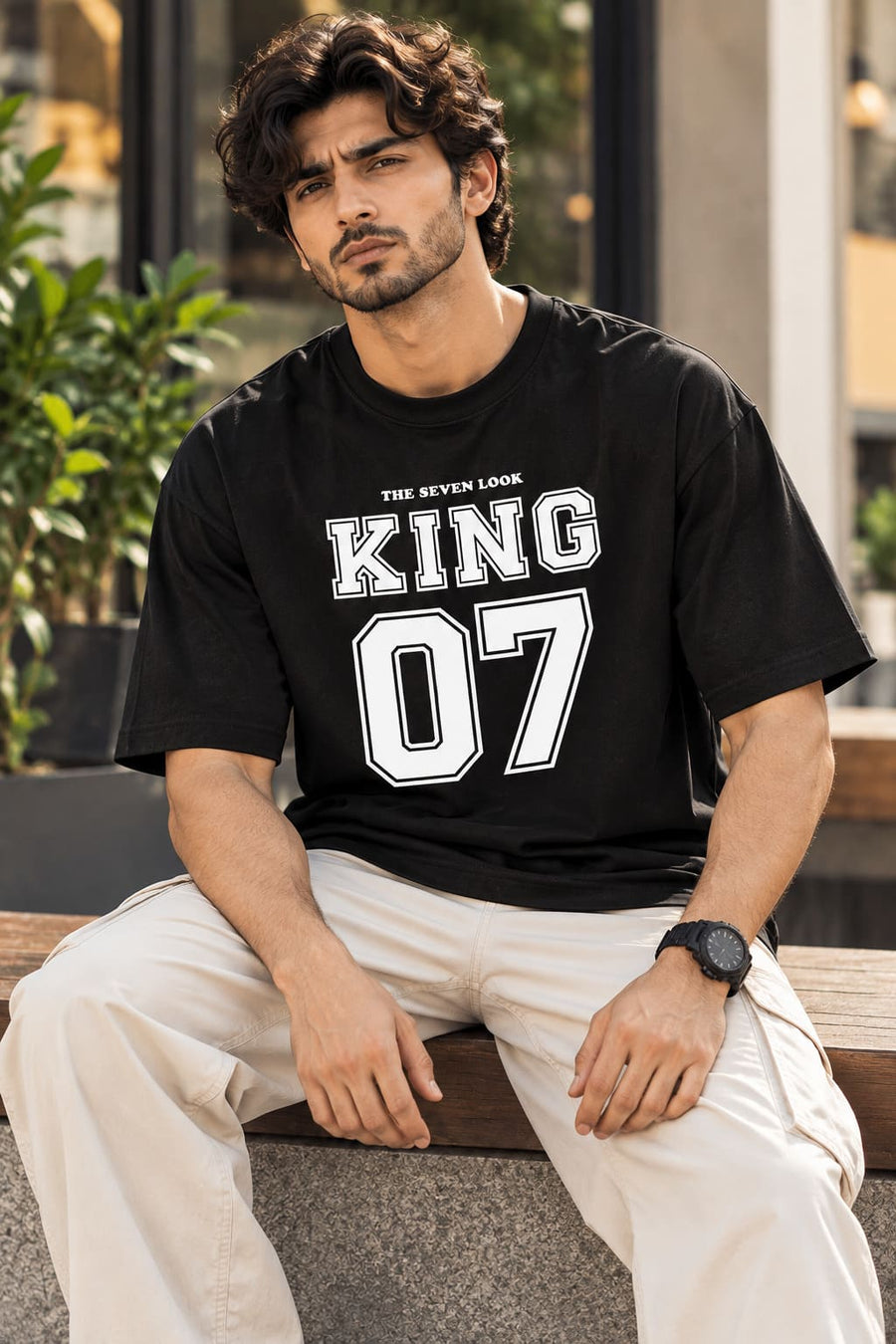 Men's Black Oversized King 07 Graphic T-Shirt