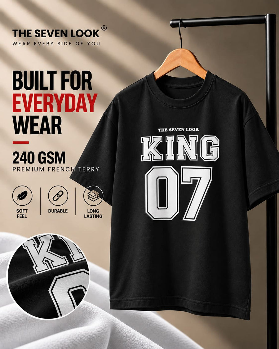 Men's Black Oversized King 07 Graphic T-Shirt