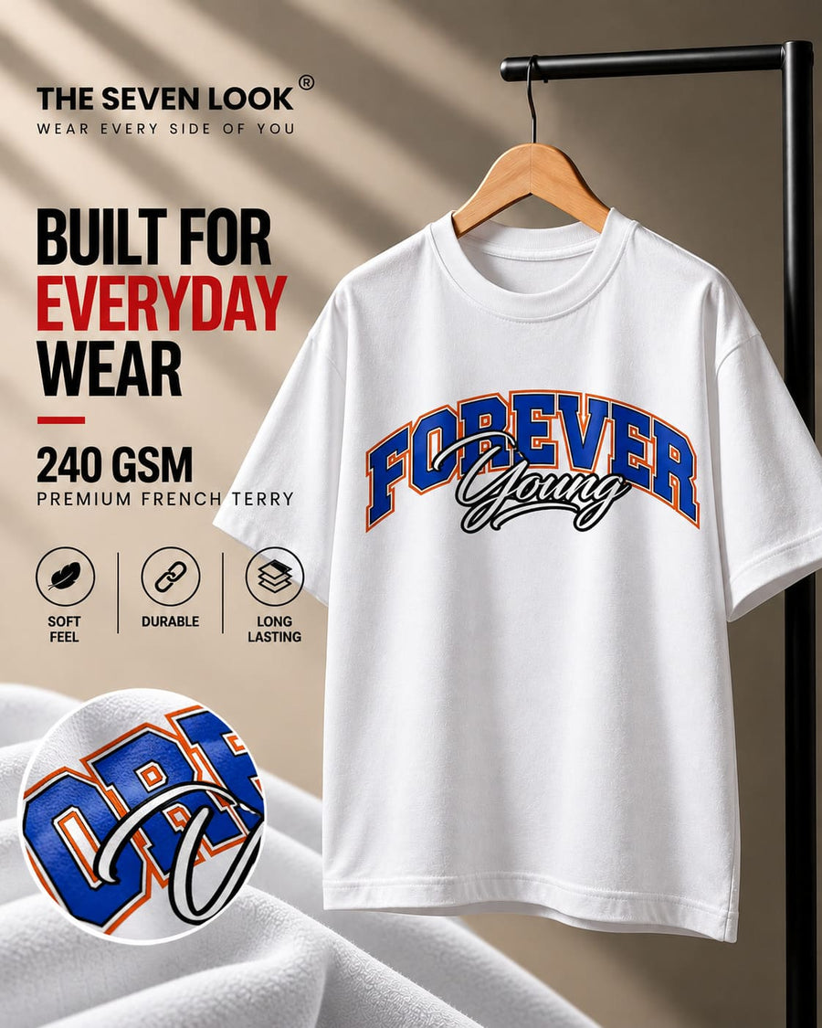 Men's White Oversized Forever Young T-Shirt
