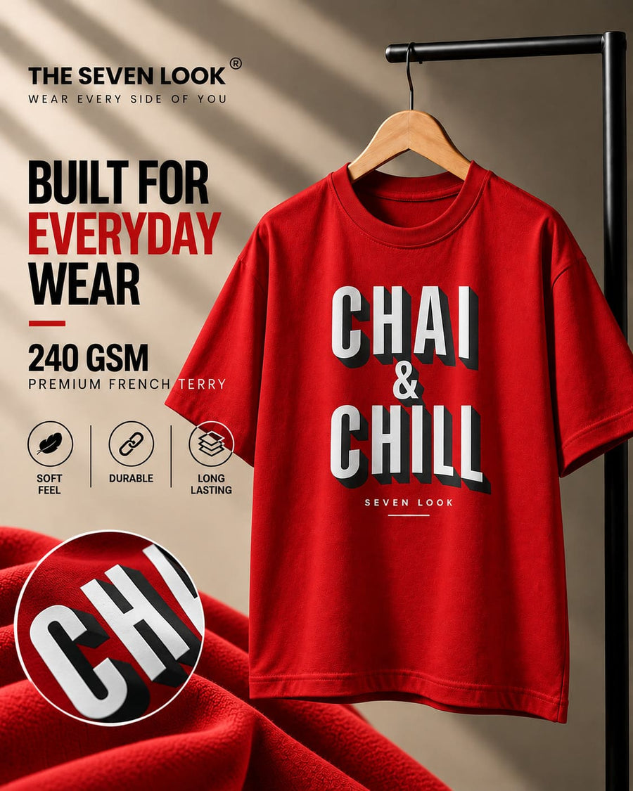 Men's Red Oversized Chai & Chill T-Shirt