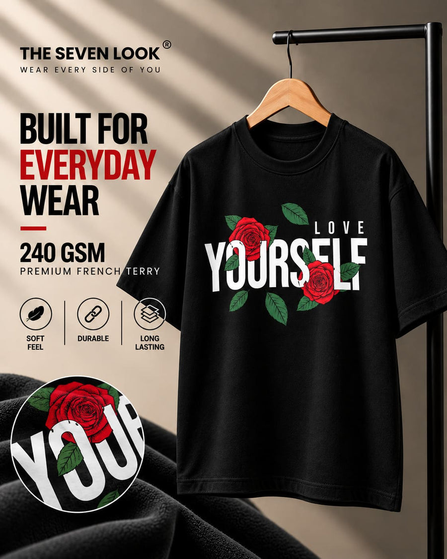 Men's Black Oversized Love Yourself Graphic T-Shirt