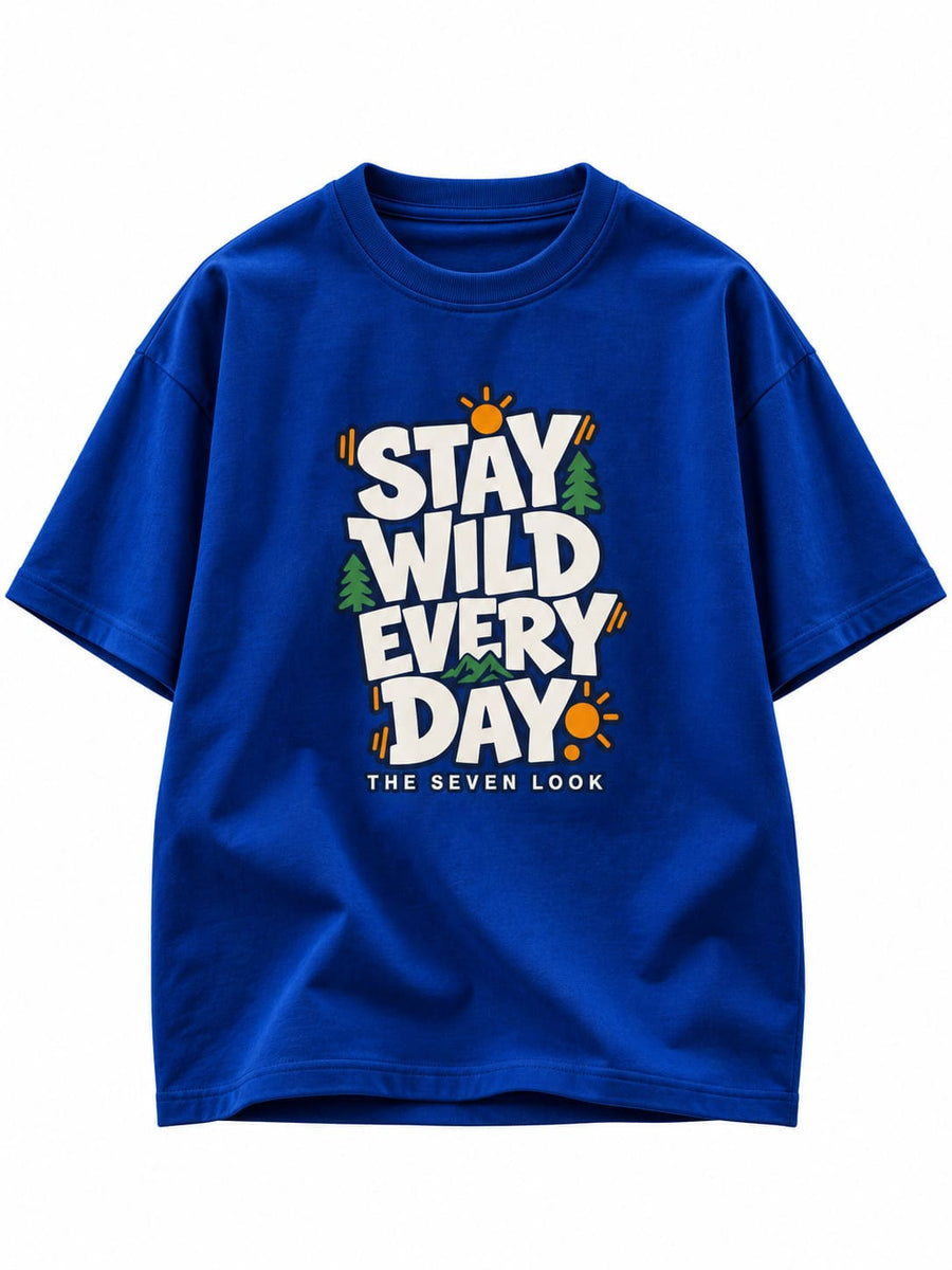 Men's Blue Oversized Stay Wild Every Day Graphic T-Shirt